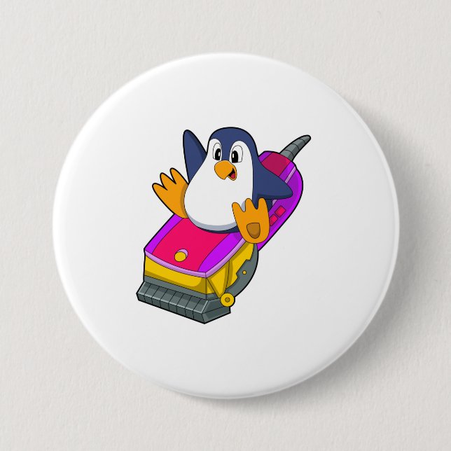 Pinguin als Friseur mit Razor Button (Vorderseite)