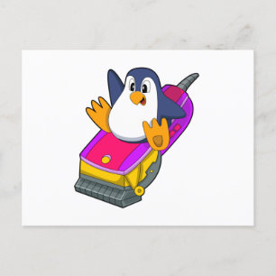 Pinguin als Friseur mit Razor Postkarte