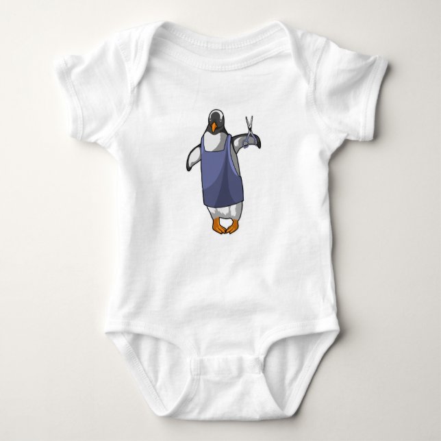 Pinguin als Friseur mit Schere Baby Strampler (Vorderseite)