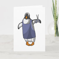 Pinguin als Friseur mit Schere