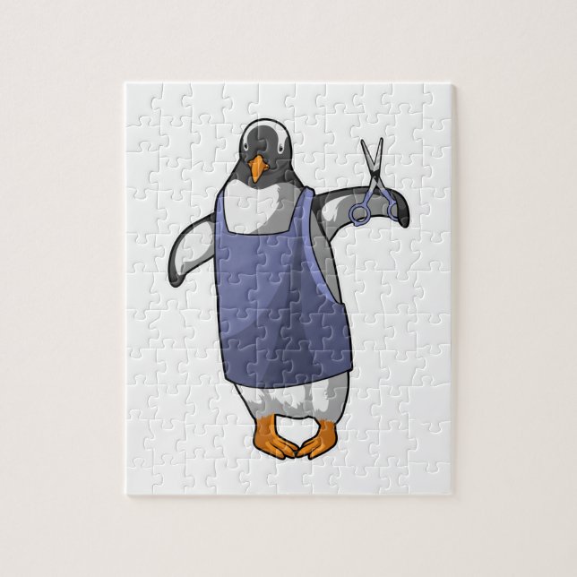 Pinguin als Friseur mit Schere Puzzle (Vertikal)