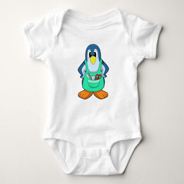 Pinguin als Friseur mit Schere & Razor Baby Strampler (Vorderseite)