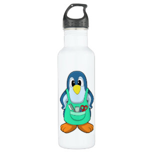 Pinguin als Friseur mit Schere & Razor Edelstahlflasche