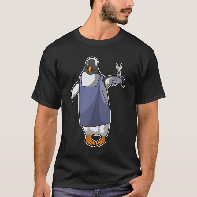 Pinguin als Friseur mit Schere T-Shirt (Vorderseite)