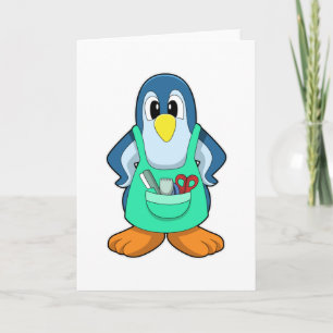 Pinguin als Friseur mit Schere und Rasierer Karte