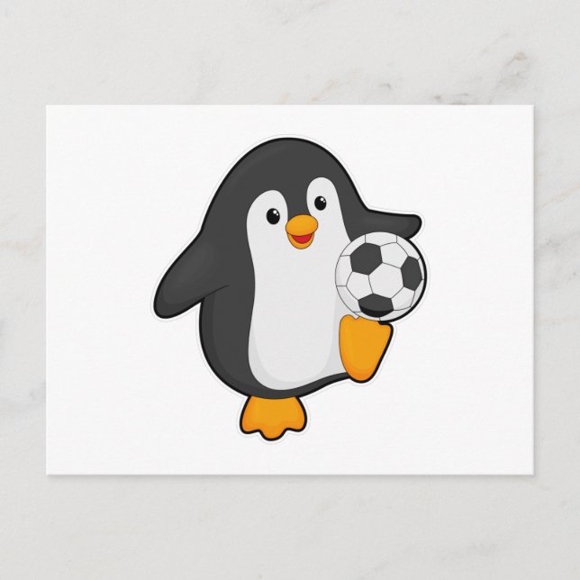 Pinguin als Fußballspieler mit Fußball Postkarte (Vorderseite)