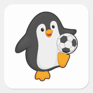 Pinguin als Fußballspieler mit Fußball Quadratischer Aufkleber