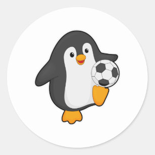 Pinguin als Fußballspieler mit Fußball Runder Aufkleber