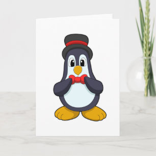 Pinguin als Groom mit Ribbon & Hut Karte