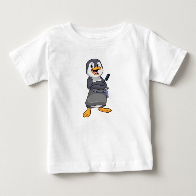 Pinguin als Haarstylistin mit Kamm Baby T-shirt (Vorderseite)