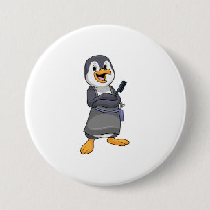 Pinguin als Haarstylistin mit Kamm Button