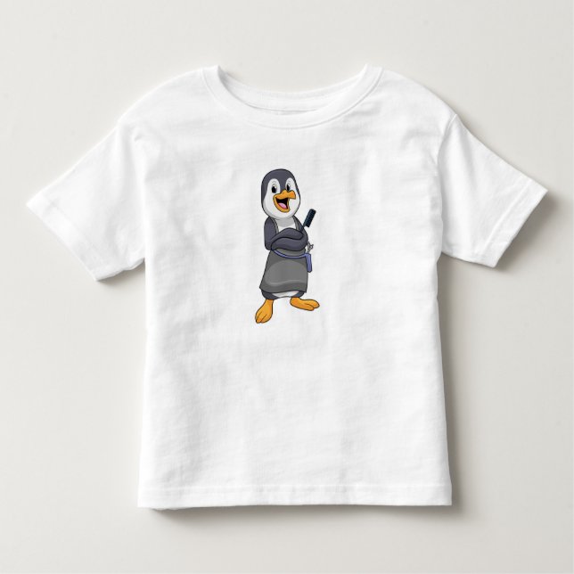 Pinguin als Haarstylistin mit Kamm Kleinkind T-shirt (Vorderseite)