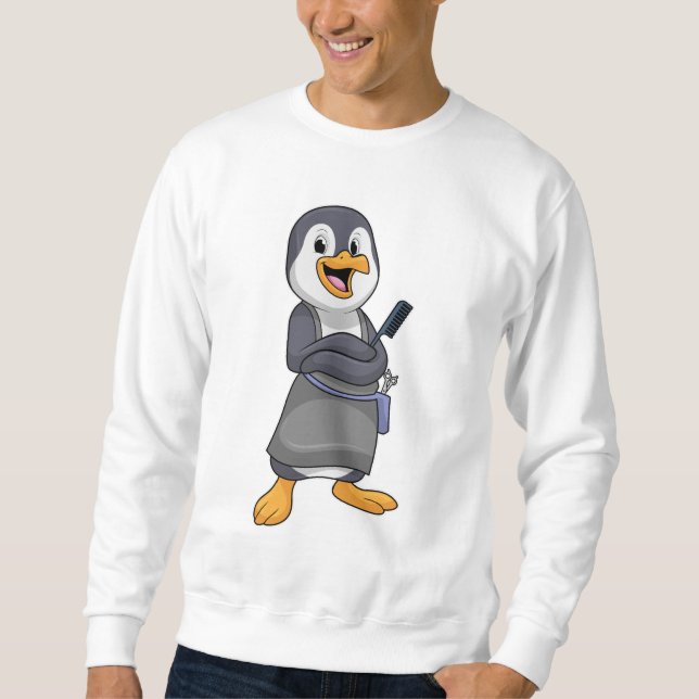 Pinguin als Haarstylistin mit Kamm Sweatshirt (Vorderseite)
