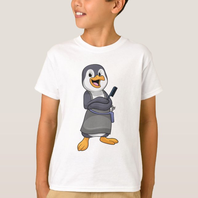 Pinguin als Haarstylistin mit Kamm T-Shirt (Vorderseite)