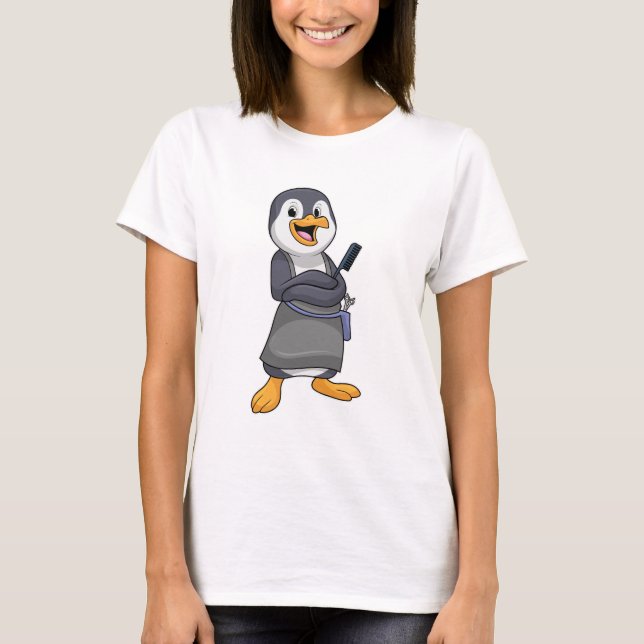 Pinguin als Haarstylistin mit Kamm T-Shirt (Vorderseite)
