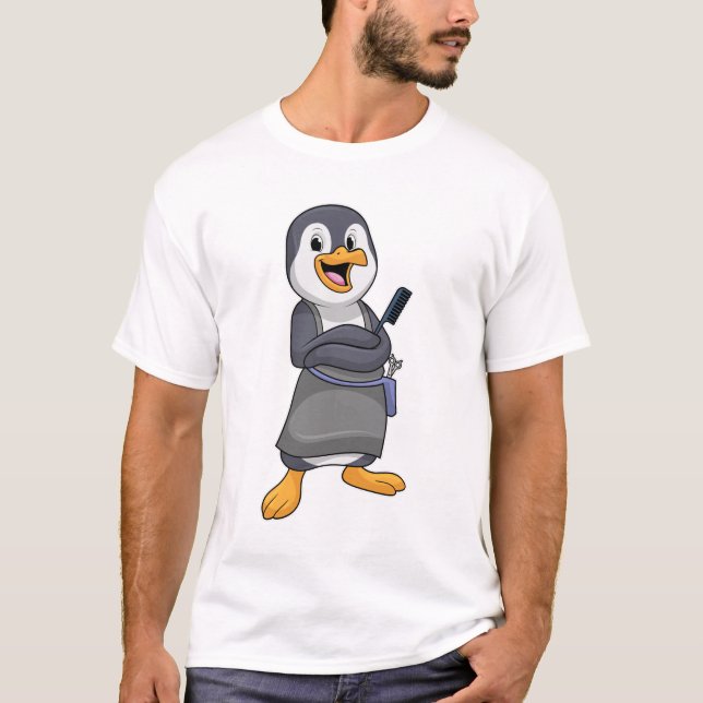 Pinguin als Haarstylistin mit Kamm T-Shirt (Vorderseite)