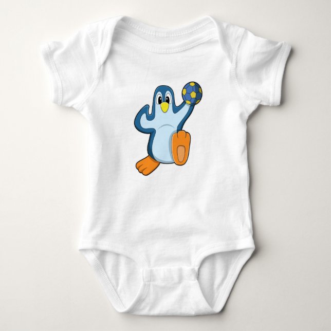Pinguin als Handballspieler mit Handball Baby Strampler (Vorderseite)