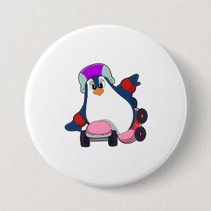 Pinguin als Inline-Skater mit Inline-Skaten Button