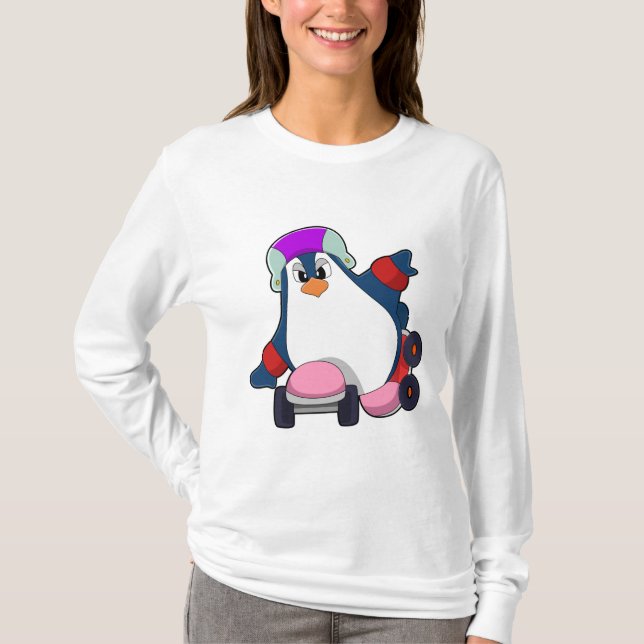Pinguin als Inline-Skater mit Inline-Skaten T-Shirt (Vorderseite)