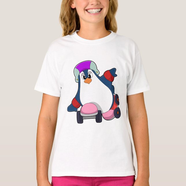 Pinguin als Inline-Skater mit Inline-Skaten T-Shirt (Vorderseite)
