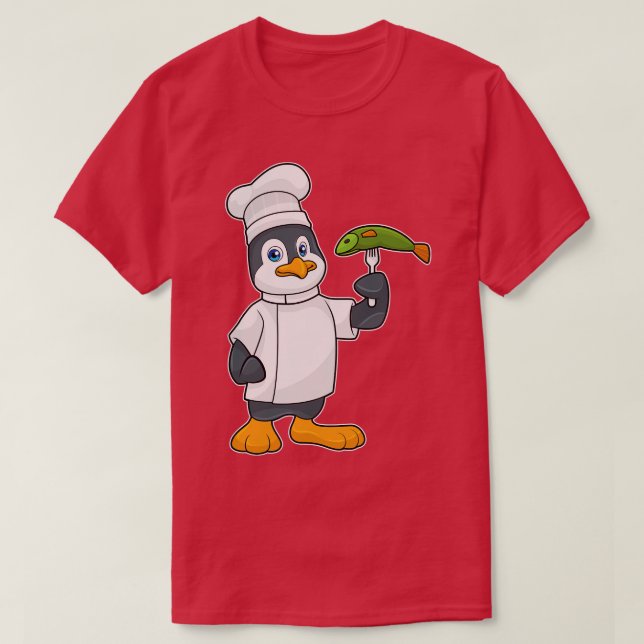 Pinguin als Koch mit Fischkochen Schürze T-Shirt (Design vorne)