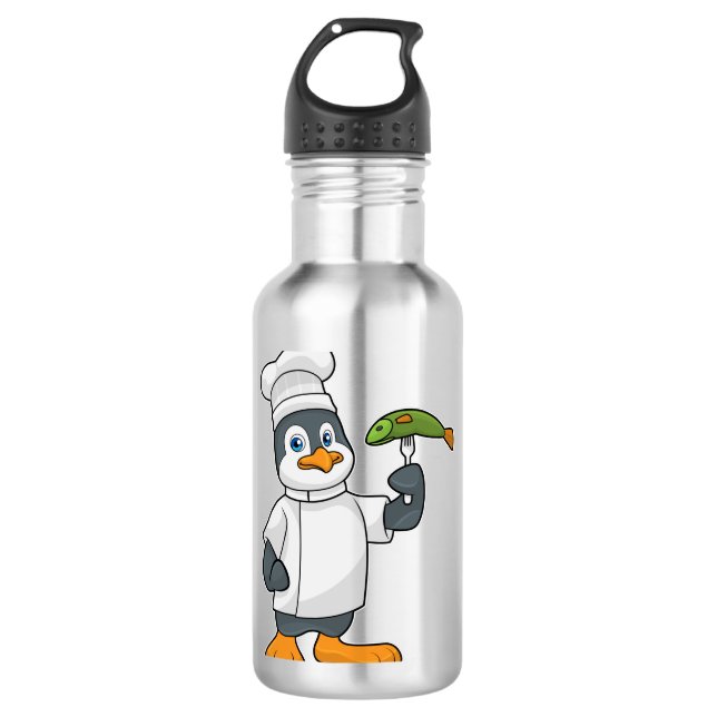 Pinguin als Koch mit Schürze Fisch & Kochen Edelstahlflasche (Vorderseite)