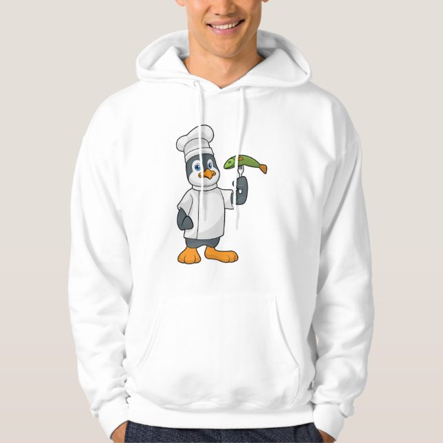 Pinguin als Koch mit Schürze Fisch & Kochen Hoodie (Vorderseite)