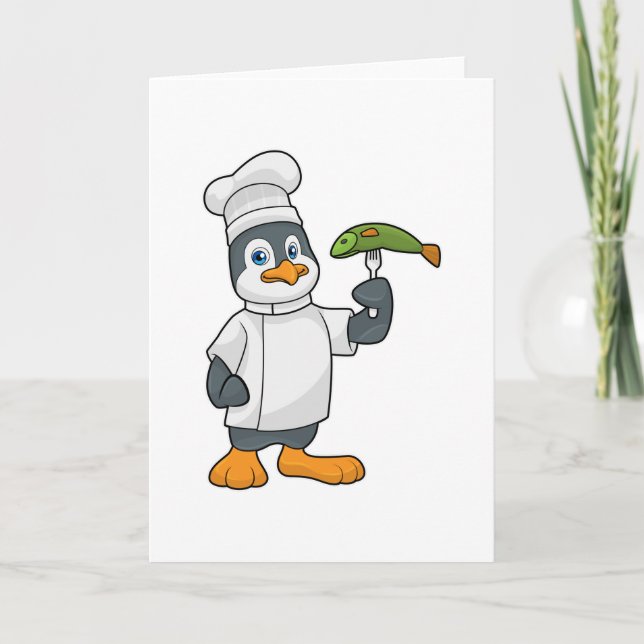 Pinguin als Koch mit Schürze Fisch & Kochen Karte (Vorderseite)