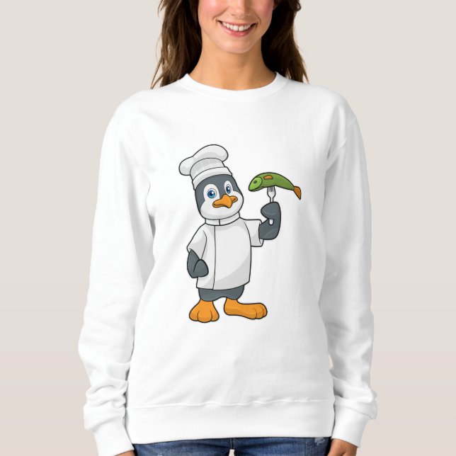 Pinguin als Koch mit Schürze Fisch & Kochen Sweatshirt (Vorderseite)