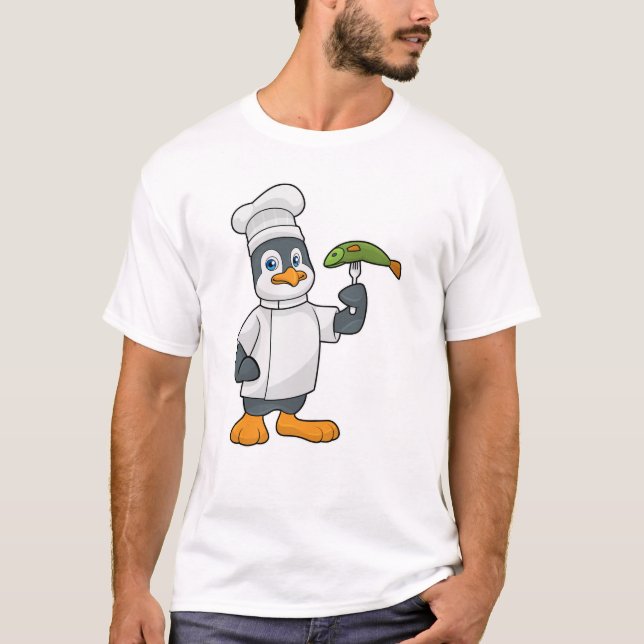 Pinguin als Koch mit Schürze Fisch & Kochen T-Shirt (Vorderseite)