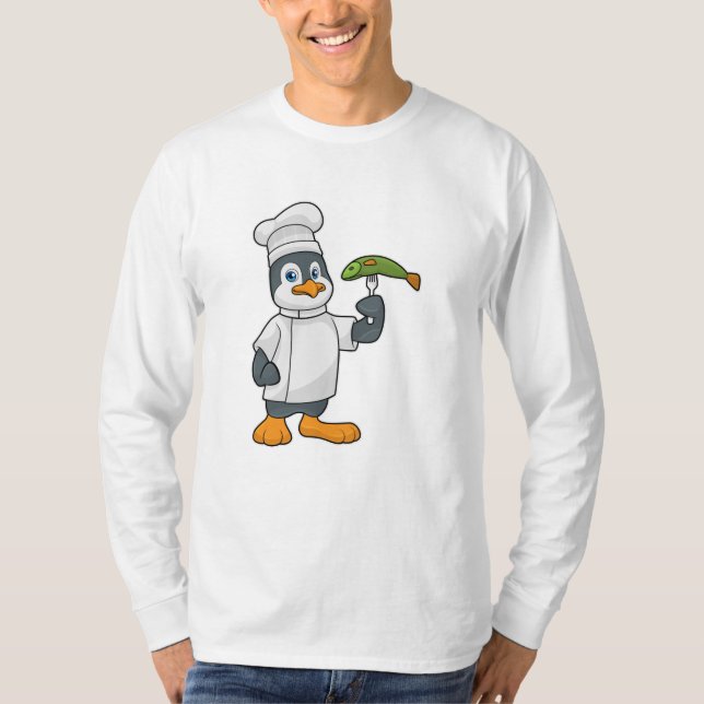 Pinguin als Koch mit Schürze Fisch & Kochen T-Shirt (Vorderseite)