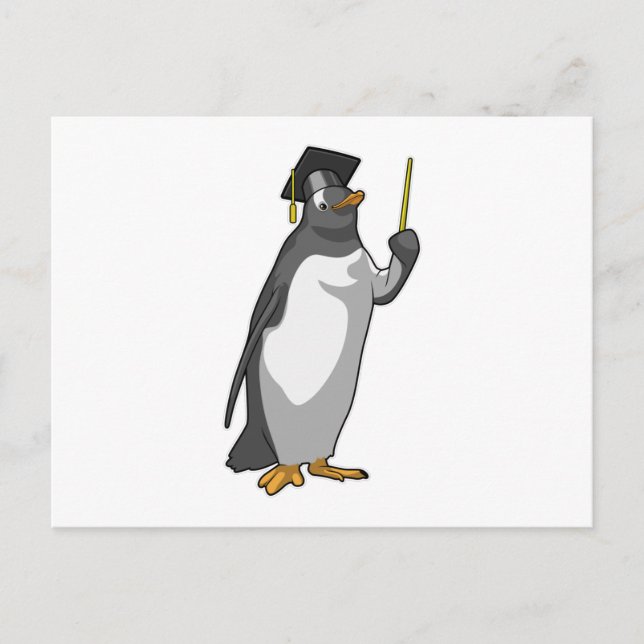 Pinguin als Lehrer mit Zeigestock Postkarte (Vorderseite)