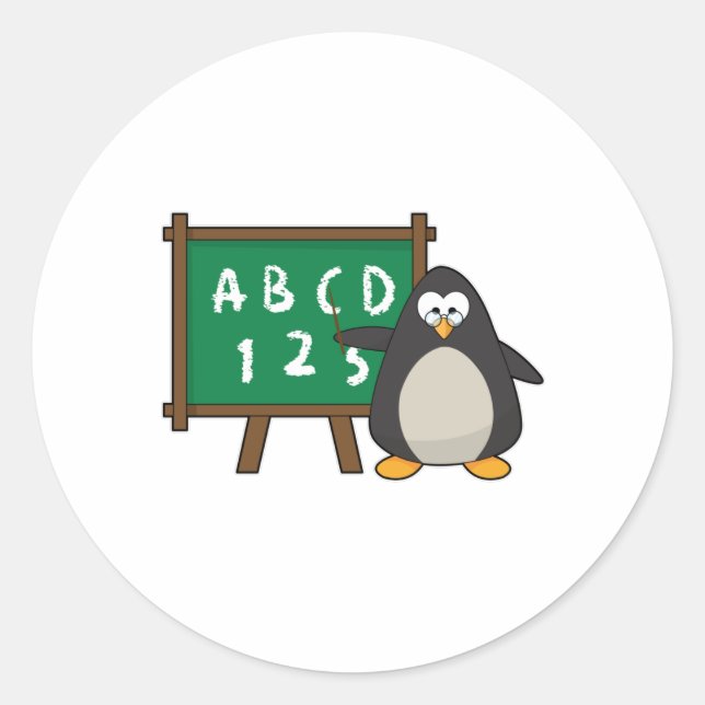 Pinguin als Lehrerin mit Blackboard Runder Aufkleber (Vorderseite)