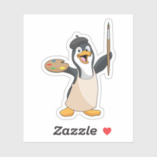 Pinguin als Maler mit Pinsel und Farbe Aufkleber