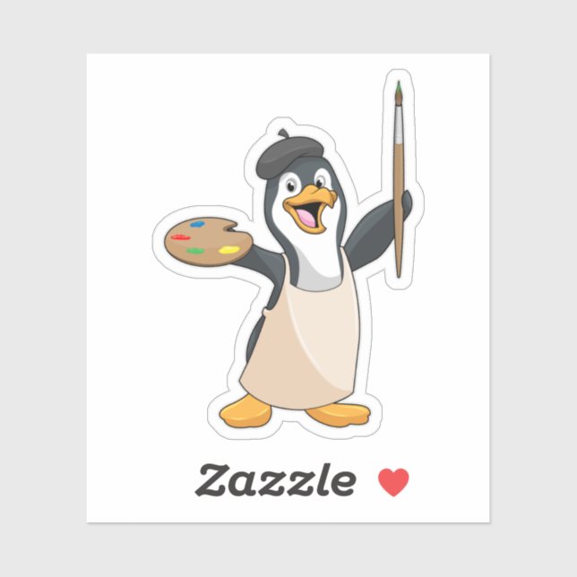 Pinguin als Maler mit Pinsel und Farbe Aufkleber (Blatt)