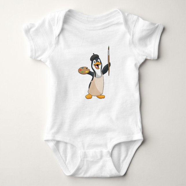 Pinguin als Maler mit Pinsel und Farbe Baby Strampler (Vorderseite)