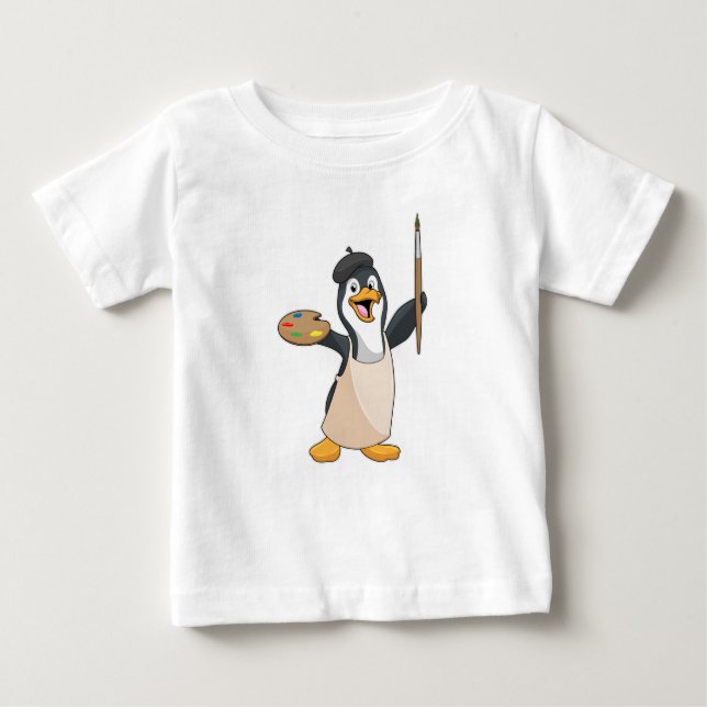 Pinguin als Maler mit Pinsel und Farbe Baby T-shirt (Vorderseite)
