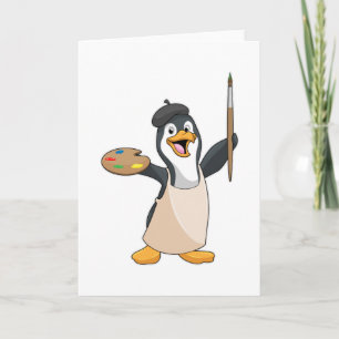 Pinguin als Maler mit Pinsel und Farbe Karte