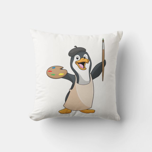 Pinguin als Maler mit Pinsel und Farbe Kissen (Vorderseite)
