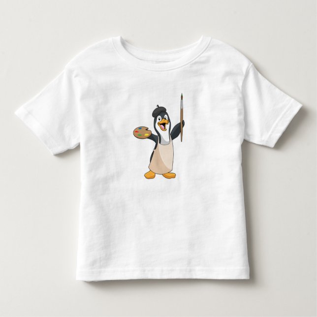 Pinguin als Maler mit Pinsel und Farbe Kleinkind T-shirt (Vorderseite)
