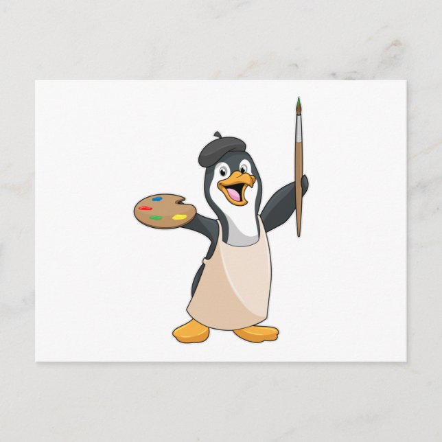 Pinguin als Maler mit Pinsel und Farbe Postkarte (Vorderseite)
