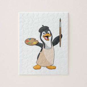 Pinguin als Maler mit Pinsel und Farbe Puzzle
