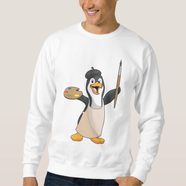 Pinguin als Maler mit Pinsel und Farbe Sweatshirt (Vorderseite)