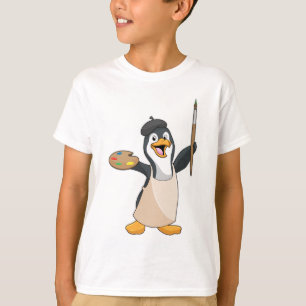Pinguin als Maler mit Pinsel und Farbe T-Shirt