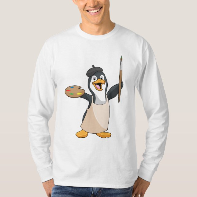 Pinguin als Maler mit Pinsel und Farbe T-Shirt (Vorderseite)