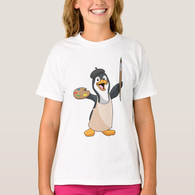 Pinguin als Maler mit Pinsel und Farbe T-Shirt (Vorderseite)