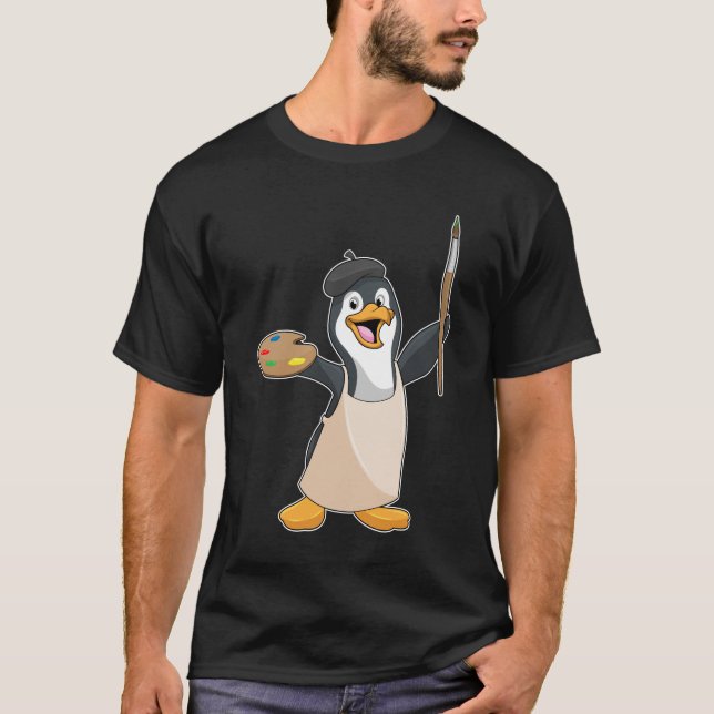 Pinguin als Maler mit Pinsel und Farbe T-Shirt (Vorderseite)