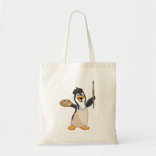 Pinguin als Maler mit Pinsel und Farbe Tragetasche