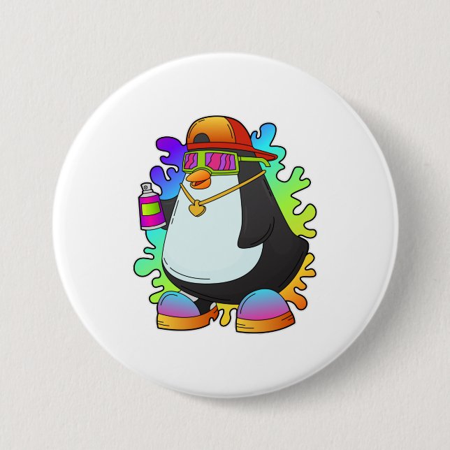 Pinguin als Maler mit Spray Button (Vorderseite)