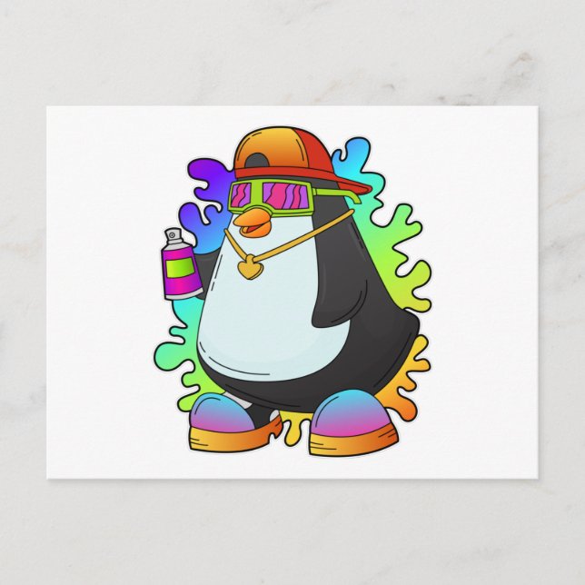 Pinguin als Maler mit Spray Postkarte (Vorderseite)
